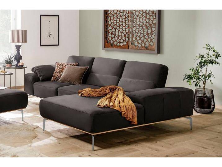 W.SCHILLIG Ecksofa run, Designsofa, bequem, L-Form, mit elegantem Holzsockel, Füße in Chrom glänzend, Breite 299 cm, braun, mocca Z73 von Willi-Schillig