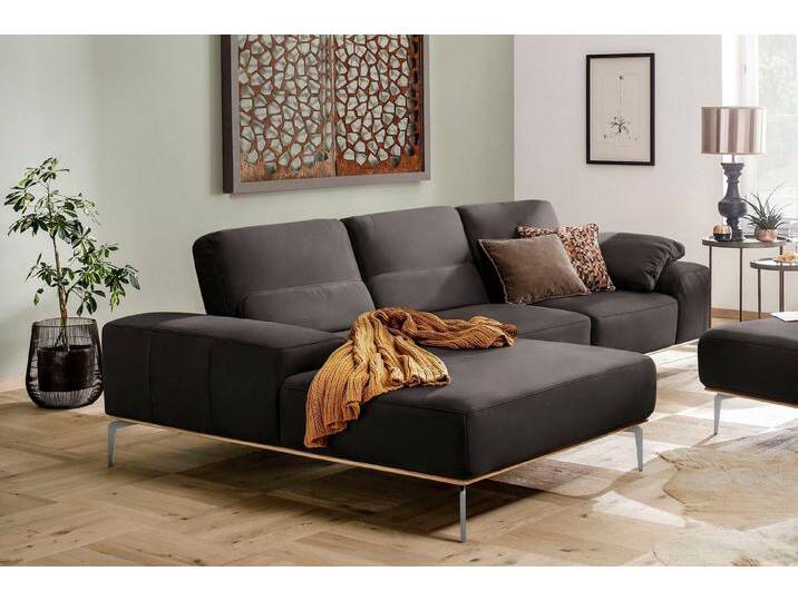 W.SCHILLIG Ecksofa run, Designsofa, bequem, L-Form, mit elegantem Holzsockel, Füße in Chrom glänzend, Breite 299 cm, braun, mocca Z73 von Willi-Schillig