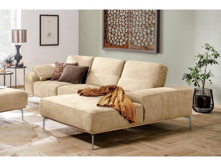 W.SCHILLIG Ecksofa run, Designsofa, bequem, L-Form, mit elegantem Holzsockel, Füße in Chrom glänzend, Breite 299 cm, braun, sahara S37 von Willi-Schillig