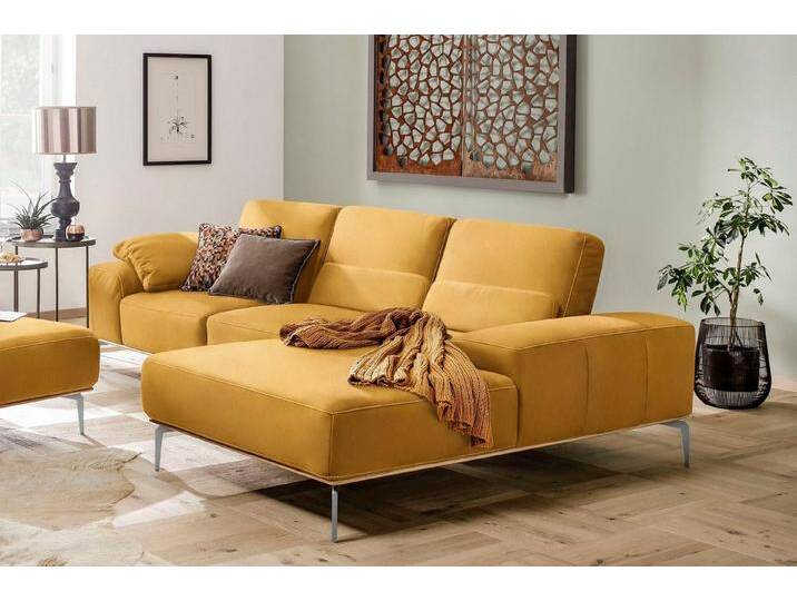 W.SCHILLIG Ecksofa run, Designsofa, bequem, L-Form, mit elegantem Holzsockel, Füße in Chrom glänzend, Breite 299 cm, gelb, sunrise Z73 von Willi-Schillig