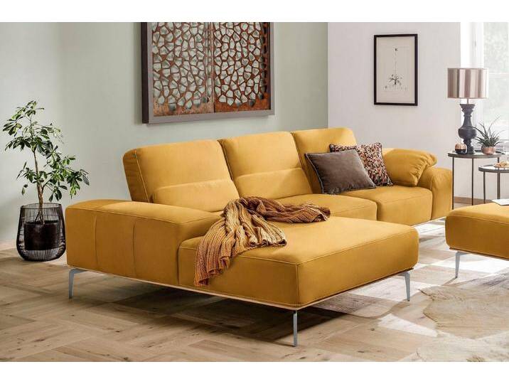 W.SCHILLIG Ecksofa run, Designsofa, bequem, L-Form, mit elegantem Holzsockel, Füße in Chrom glänzend, Breite 299 cm, gelb, sunrise Z73 von Willi-Schillig