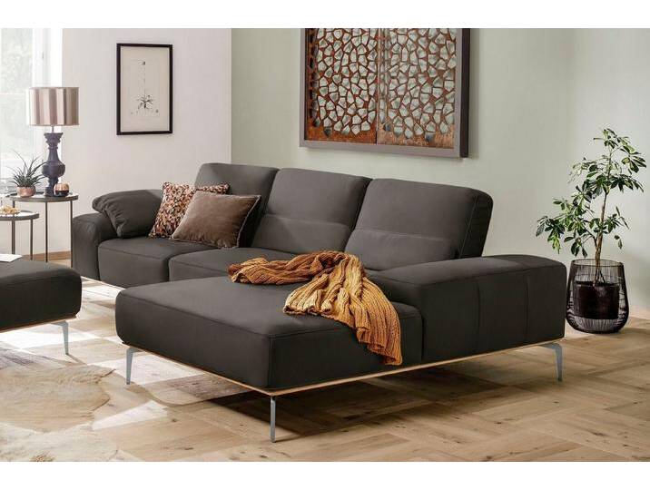 W.SCHILLIG Ecksofa run, Designsofa, bequem, L-Form, mit elegantem Holzsockel, Füße in Chrom glänzend, Breite 299 cm, grau, graphit Z73 von Willi-Schillig