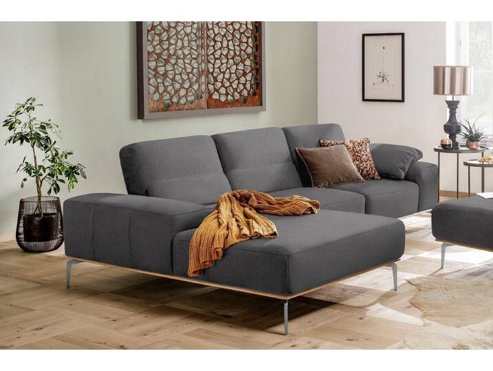 W.SCHILLIG Ecksofa run, Designsofa, bequem, L-Form, mit elegantem Holzsockel, Füße in Chrom glänzend, Breite 299 cm, grau, grey W82 von Willi-Schillig