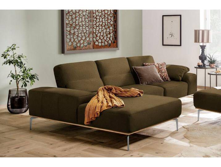 W.SCHILLIG Ecksofa run, Designsofa, bequem, L-Form, mit elegantem Holzsockel, Füße in Chrom glänzend, Breite 299 cm, grün, camouflage W82 von Willi-Schillig