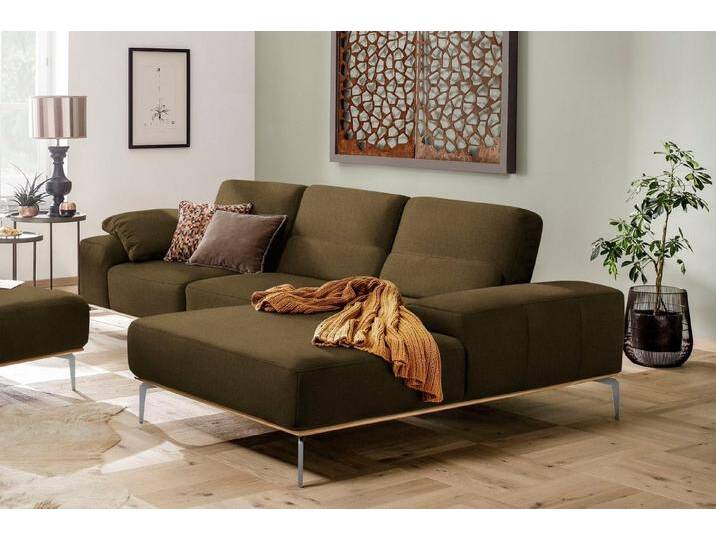 W.SCHILLIG Ecksofa run, Designsofa, bequem, L-Form, mit elegantem Holzsockel, Füße in Chrom glänzend, Breite 299 cm, grün, camouflage W82 von Willi-Schillig