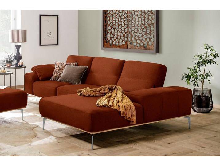 W.SCHILLIG Ecksofa run, Designsofa, bequem, L-Form, mit elegantem Holzsockel, Füße in Chrom glänzend, Breite 299 cm, orange, terracotta W82 von Willi-Schillig