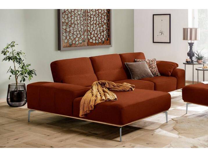 W.SCHILLIG Ecksofa run, Designsofa, bequem, L-Form, mit elegantem Holzsockel, Füße in Chrom glänzend, Breite 299 cm, orange, terracotta W82 von Willi-Schillig