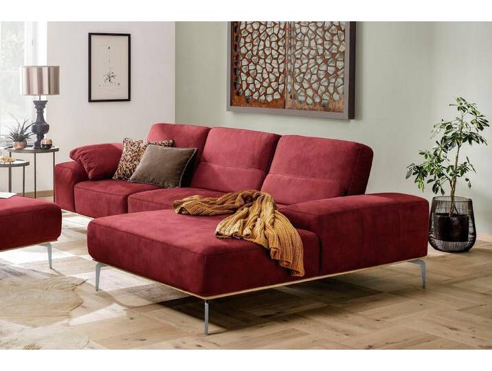 W.SCHILLIG Ecksofa run, Designsofa, bequem, L-Form, mit elegantem Holzsockel, Füße in Chrom glänzend, Breite 299 cm, rot, ruby red Z73 von Willi-Schillig