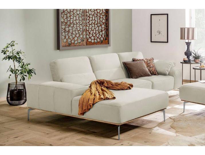 W.SCHILLIG Ecksofa run, Designsofa, bequem, L-Form, mit elegantem Holzsockel, Füße in Chrom glänzend, Breite 299 cm, weiß, cream white Z73 von Willi-Schillig
