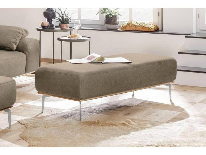 W.SCHILLIG Polsterhocker run, mit elegantem Holzsockel, Füße in Chrom glänzend, Breite 150 cm, beige, ecru W82 von Willi-Schillig