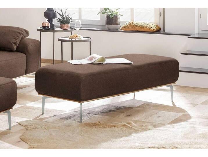 W.SCHILLIG Polsterhocker run, mit elegantem Holzsockel, Füße in Chrom glänzend, Breite 150 cm, braun, chocolate W82 von Willi-Schillig