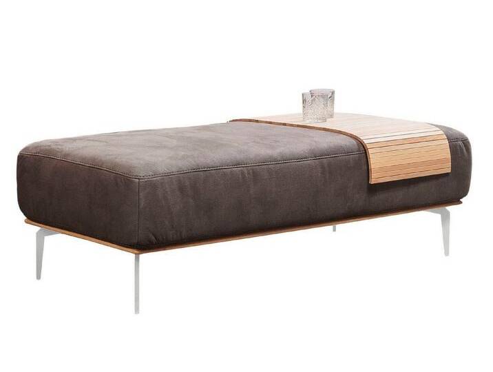 W.SCHILLIG Polsterhocker run, mit elegantem Holzsockel, Füße in Chrom glänzend, Breite 150 cm, braun, mocca S37 von Willi-Schillig