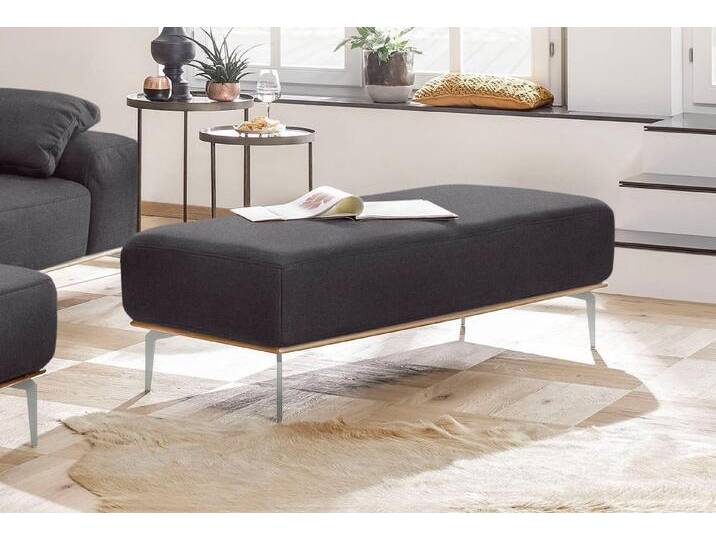 W.SCHILLIG Polsterhocker run, mit elegantem Holzsockel, Füße in Chrom glänzend, Breite 150 cm, grau, anthracite W82 von Willi-Schillig