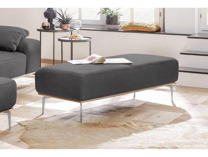 W.SCHILLIG Polsterhocker run, mit elegantem Holzsockel, Füße in Chrom glänzend, Breite 150 cm, grau, grey W82 von Willi-Schillig