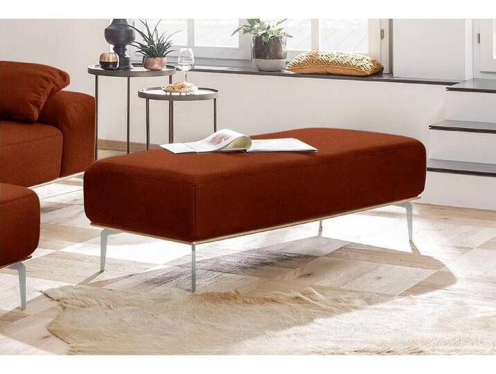 W.SCHILLIG Polsterhocker run, mit elegantem Holzsockel, Füße in Chrom glänzend, Breite 150 cm, orange, terracotta W82 von Willi-Schillig