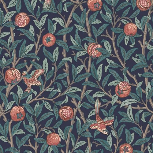 William Morris At Home Bird & Pomegranate Navy Blue Vliestapete 10mx52cm | | Einfach anzubringen und zu Entfernen 1005 x 52 von William Morris