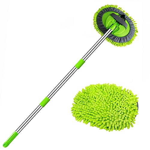 120cm Auto Waschbürste mit Teleskopstiel 2 In 1 Autowaschbürste für Wohnwagen Wohnmobil LKW KFZ Mikrofaser Teleskop BüRste 180 ° Drehung Autobürste Mopp Anti Kratzer Waschhandschuh Innenraum von WillingHeart