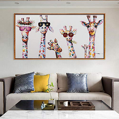 Willion HD-Druck Nordic Colourful Cartoon Animal Poster und druckt die Pferd und Giraffe Familie Gemälde Wandbilder Wohnzimmer Dekor 40x90cm / 15,7"x 35,4" Rahmenlos von Willion