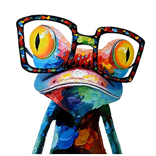 Willion Leinwand Kunst Gemälde Moderne Tiere Wandplakate und Drucke Frosch mit Brille Bilder Raumdekoration 80x80cm / 31,5"x31,5 Kein Rahmen von Willion