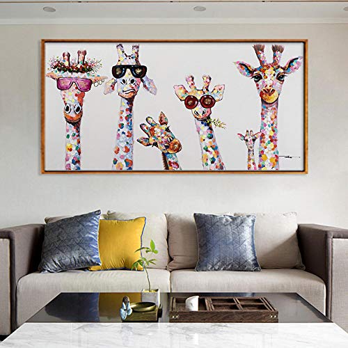 Willion Leinwand Wandkunst Nordic Bunte Cartoon Tier Poster und Drucke Das Pferd und Giraffe Familie Gemälde Wandbilder Wohnzimmer Dekor 70x150cm / 27.6"x59.1 Rahmenlos von Willion