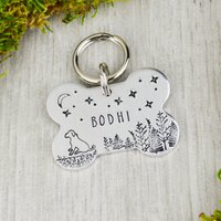 Handgestempelte Haustier-Id Hundehalsband Im Wald Design von WillisAndBella
