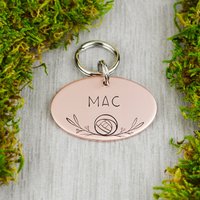 Handgestempelte Rose Pet Id Tag Individueller Hundehalsbandanhänger von WillisAndBella