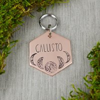 Mondphasen Handgestempelter Haustier-Id-Tag Individuell Gravierter Hundehalsbandanhänger von WillisAndBella