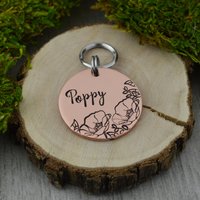 Poppy Feld Handgestempelt Pet Id Tag Blumen Hundehalsband von WillisAndBella