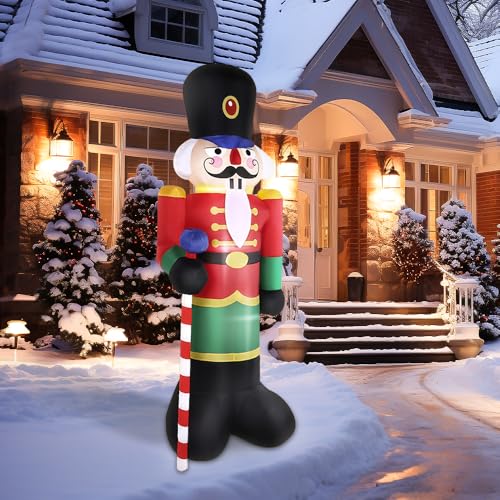 Aufblasbarer Weihnachtsmann, 210 cm – Nussknacker-Dekoration, aufblasbar, mit Soldaten-Szene mit LED von Willonin
