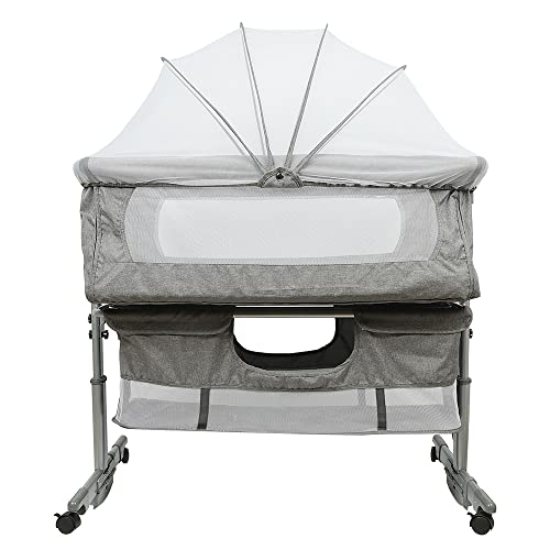 Beistellwiege mit Matratze und Moskitonetz, 2-in-1, Codododo-Babybett, für Babys von 1 bis 36 Monaten, faltbar, 2-in-1, Babywiege, Mobile Beistellbett (B,92 x 58 x 70-90 cm, dunkelgrau) von Willonin