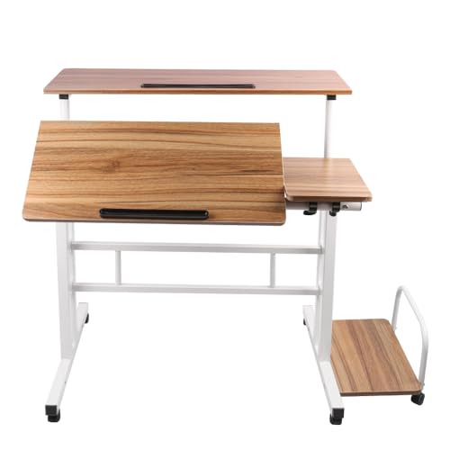 Computertisch, höhenverstellbar, Laptoptisch mit Rollen, mobiler Schreibtisch, PC-Tisch, Stehpult, 102 x 60 x 67 – 115 cm, Eiche antik von Willonin