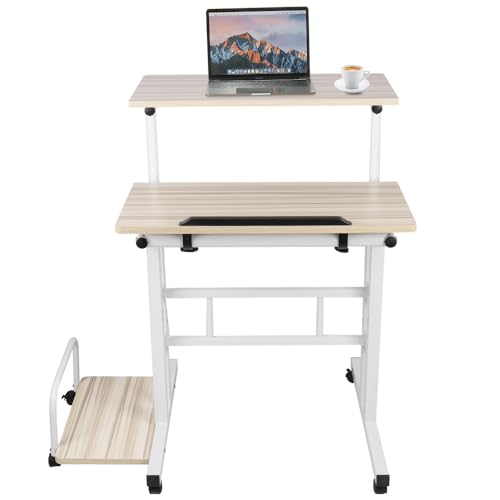 Computertisch, höhenverstellbar, Laptoptisch mit Rollen, mobiler Schreibtisch, PC-Tisch, Stehpult, Laptoptisch, 80 x 60 x 67 – 115 cm, Eiche antik von Willonin
