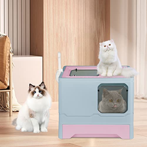 Geschlossene Katzentoilette mit abnehmbarem Tablett zur Reinigung, Katzentoilette mit Schaufel, 45 x 35 x 38 cm, Blau von Willonin