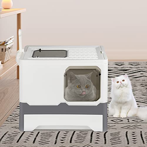 Geschlossene Katzentoilette mit abnehmbarem Tablett zur Reinigung, Katzentoilette mit Schaufel, 45 x 35 x 38 cm, PP – Schwarz und Weiß von Willonin