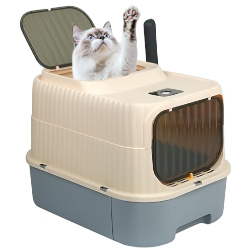 Katzentoilette mit durchsichtiger Tür, Schaufel, 2 Lufterfrischerbeutel, 2 Ein- und Auslassoptionen, 37 x 49 x 37 cm, Grau Katzentoilette mit durchsichtiger Tür, Schaufel, 2 Lufterfrischerbeutel, 2 Ein- und Auslassoptionen, 37 x 49 x 37 cm, Grau von Willonin