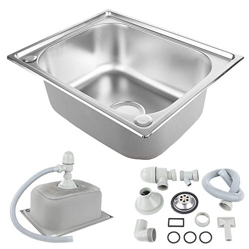Küchenspüle, 1 Becken, Spüle mit Siphon und Abfluss, Einbauspüle, Edelstahl, 1 Becken (50 x 40 x 20 cm) von Willonin