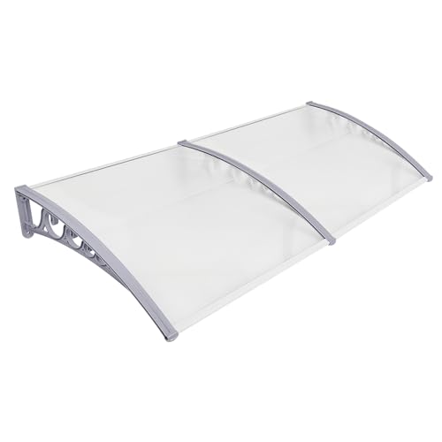 Vordach für Eingangstür, gegen Regen, Schnee, UV – Dachtür / Markise – Hohlblatt aus PC und PP – Grau und Weiß – 100 x 200 x 25 cm von Willonin