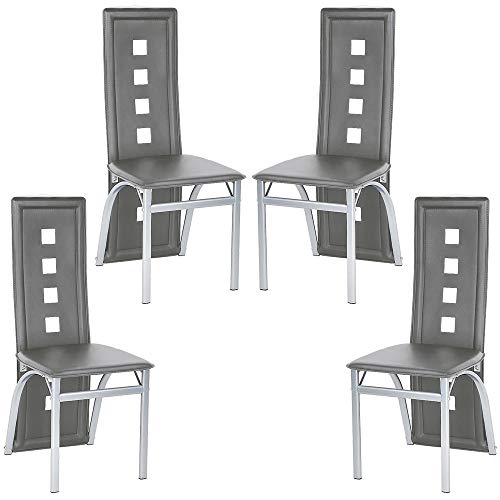 Willonin 2 Esszimmerstühle, Esszimmerstühle mit hoher Rückenlehne, Set mit Küchenstühlen, gepolstertes Set mit 2 Stühlen, Rückenlehne mit sechs Löchern (reingrau/4) von Willonin