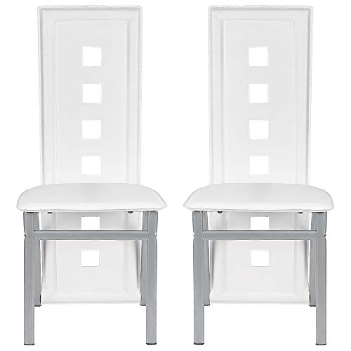 Willonin 2 Esszimmerstühle, Esszimmerstuhl mit hoher Rückenlehne, gepolsterte Küchenstühle, Rückenlehne mit sechs Löchern, 42,5 x 42 x 101,5 cm (weiß) von Willonin