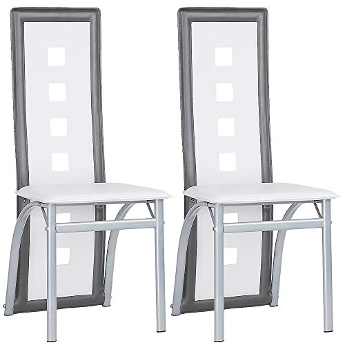 Willonin 2 Esszimmerstühle, Esszimmerstuhl mit hoher Rückenlehne, gepolsterte Küchenstühle, Rückenlehne mit sechs Löchern, 42,5 x 42 x 101,5 cm (weiß, grau) von Willonin