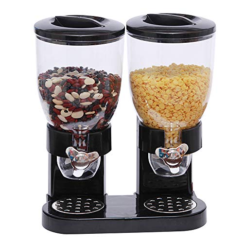 Willonin 2 x 3,5 Liter Müslispender Cornflakes-Spender,Müslispender doppelt,Doppelter Haferflocken-Spender, für Müsli, Cerealien und Süßigkeiten- 34.5L*20W*35H (schwarz) von Willonin