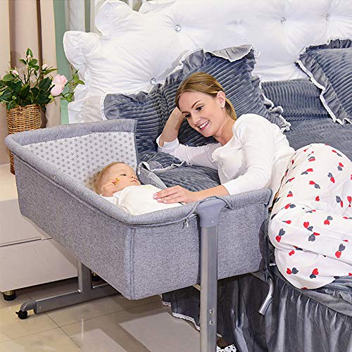 Willonin Babybett, Beistellbett für Babys, zusammenklappbar, Höhe und verstellbar, Matratze, 4 drehbare Rollen, Moskitonetz, neigbare Wiegen (96 x 57 x 77 cm, grau), MZ0418-02 von Willonin