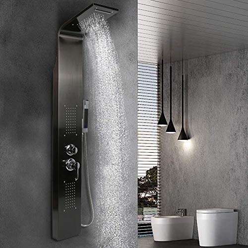 Willonin Duschsäule Duschpaneel für Badezimmer Duschsystem Multifunktions-Duschpaneel – 5 Auslaufmodi – Edelstahl (schwarz) von Willonin