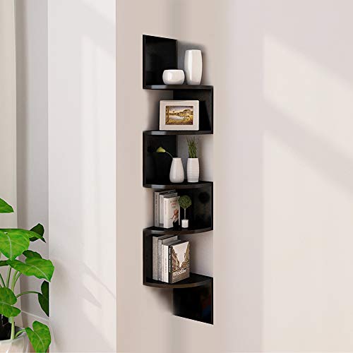 Willonin Eck-Wandregal Zickzack – Modernes Design – Wandregal, Eckregal, dekoratives Regal – 20 x 20 x 120 cm – Schwarz von Willonin
