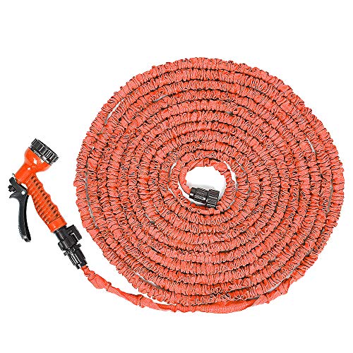 Willonin Gartenschlauch, einziehbarer Gartenschlauch, flexibler und einziehbarer Schlauch, Gartenarbeit, Rasen, Pflanzen, Blumen, 7 Spritzer (100FT Orange, 10M-30M) von Willonin