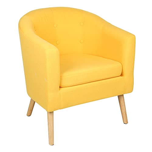 Willonin Kleiner Sessel Kröte, kleines Sofa, dick gepolstert, Sessel mit Armlehnen, Sessel für Wohnzimmer, 1 Person, für Schlafzimmer, Sessel aus Leinenstoff (gelb) von Willonin