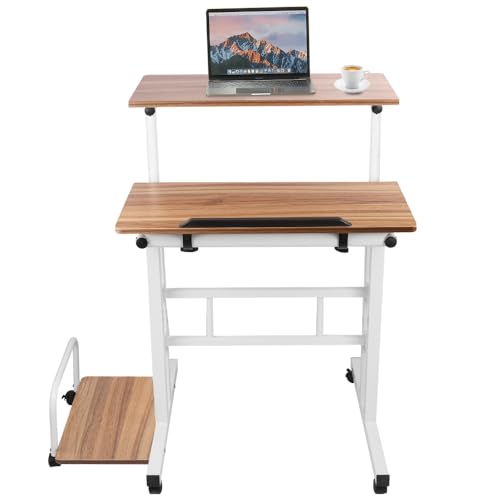 Willonin Mobile Computer-Arbeitsstation mit zwei Ebenen mit 4 Rollen, Laptopständer auf Rädern, höhenverstellbarer Stehschreibtisch, 80 x 60 x 67-115 cm, Schwarz von Willonin
