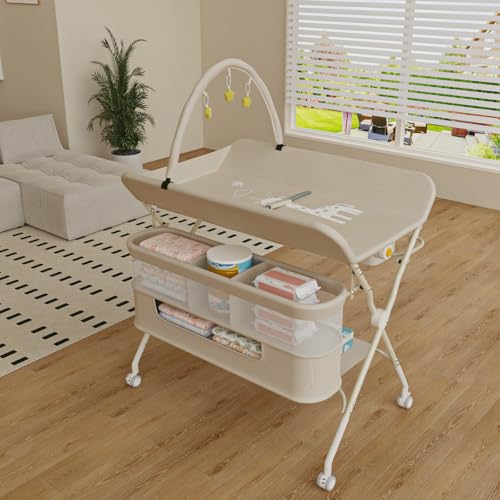 Willonin Mobile Wickelkommode, faltbar, mit Aufbewahrungskorb, Wickeltisch für Neugeborene und Kleinkinder, 5 verstellbare Höhen, Lernspielzeug, Milchweiß Willonin Mobile Wickelkommode, faltbar, mit Aufbewahrungskorb, Wickeltisch für Neugeborene und Kleinkinder, 5 verstellbare Höhen, Lernspielzeug, Milchweiß von Willonin