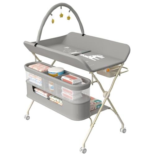 Willonin Mobile Wickelkommode – Wickelkommode faltbar mit Aufbewahrungskorb – Wickeltisch für Neugeborene und Kleinkinder – Bogen + Spielzeug, Grau Willonin Mobile Wickelkommode – Wickelkommode faltbar mit Aufbewahrungskorb – Wickeltisch für Neugeborene und Kleinkinder – Bogen + Spielzeug, Grau von Willonin