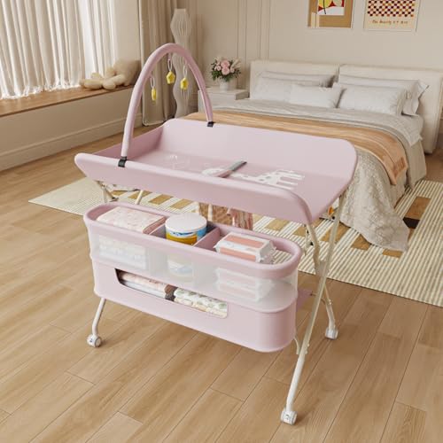 Willonin Mobile Wickelkommode – Wickelkommode faltbar mit Aufbewahrungskorb – Wickeltisch für Neugeborene und Kleinkinder – Bogen + Spielzeug, Rosa Willonin Mobile Wickelkommode – Wickelkommode faltbar mit Aufbewahrungskorb – Wickeltisch für Neugeborene und Kleinkinder – Bogen + Spielzeug, Rosa von Willonin